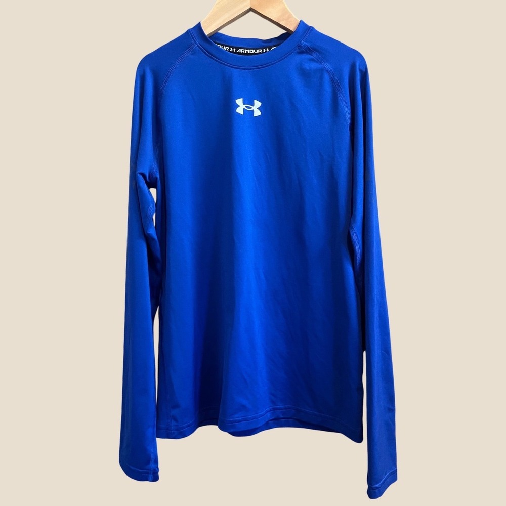Under Armour Long Sleeve Shirt Kids Large Blue HeatGear Fitted Performance Top